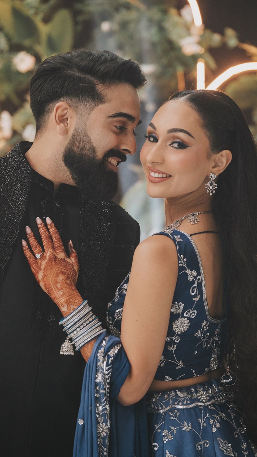 Kirti Engagement Couple — bridal makeup by Sonam Singh